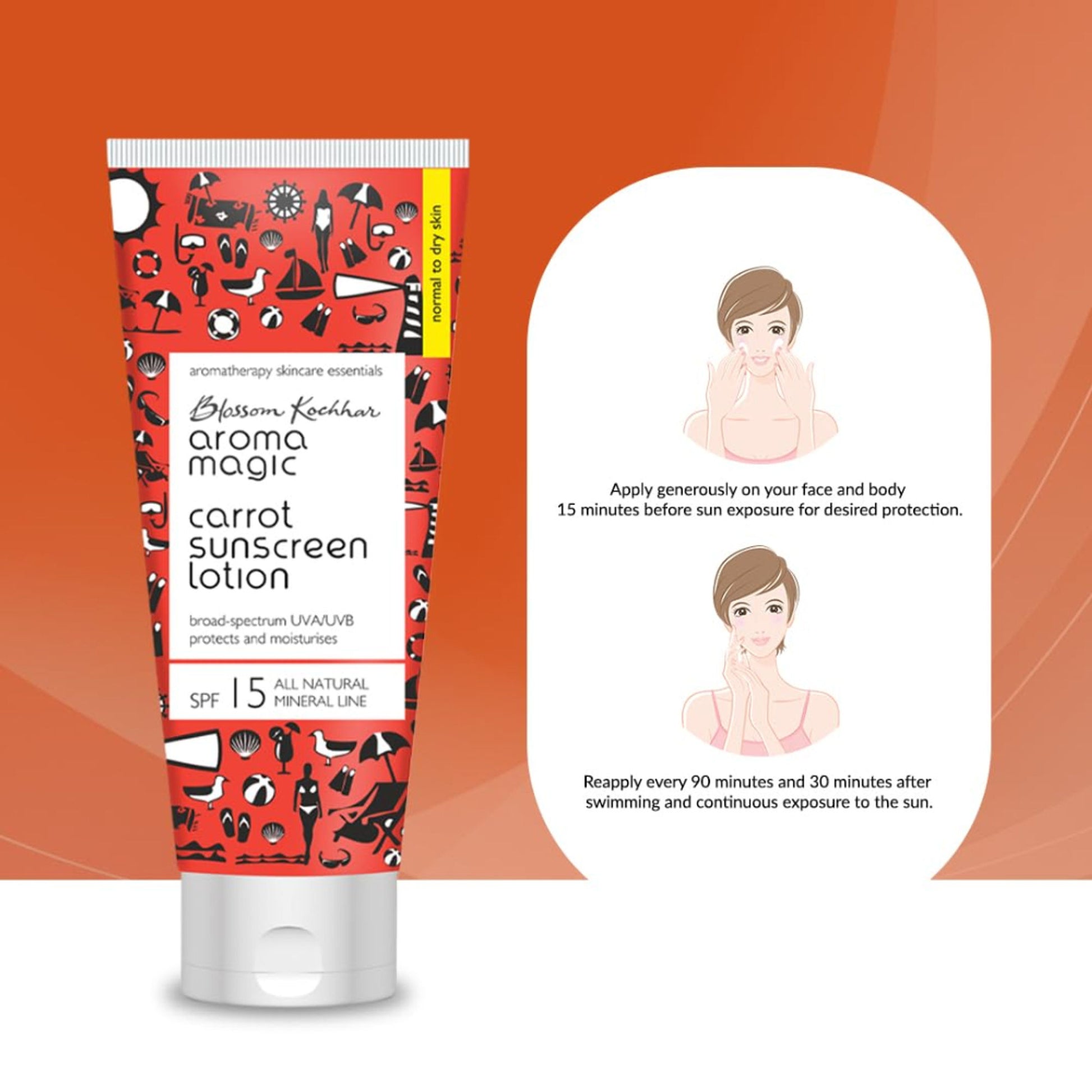 Aroma Magic Carrot Sunscreen Lotion SPF 15 UVA/UVB All Natural Mineral Line