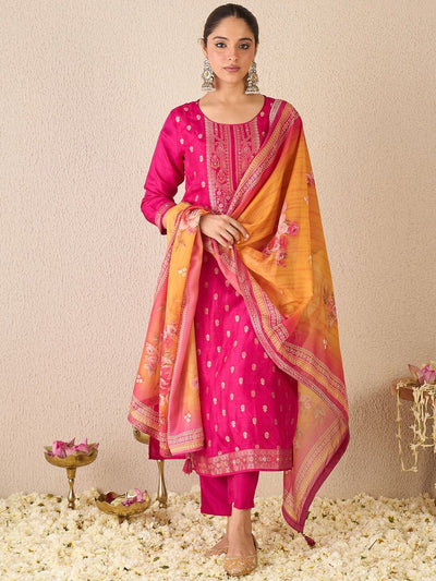 Indyancart IE Women Ethnic Motifs Regular Kurta with Trousers & With Dupatta