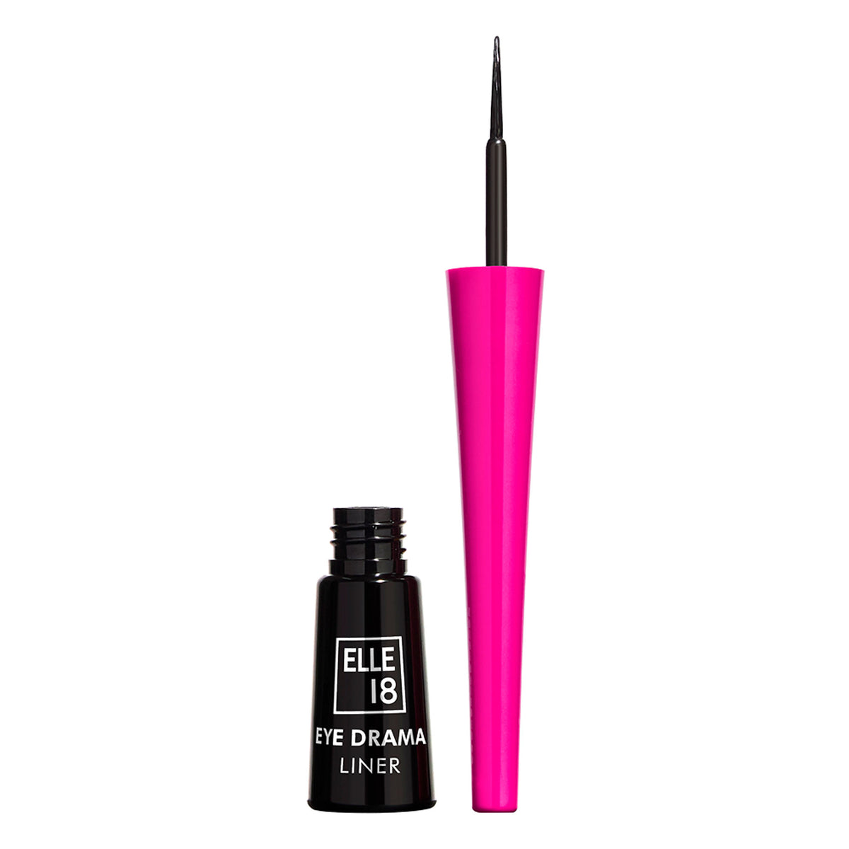 Black Elle 18 Eye Drama Liner with matte finish, long-lasting, water-resistant formula, displayed in a sleek pencil form.