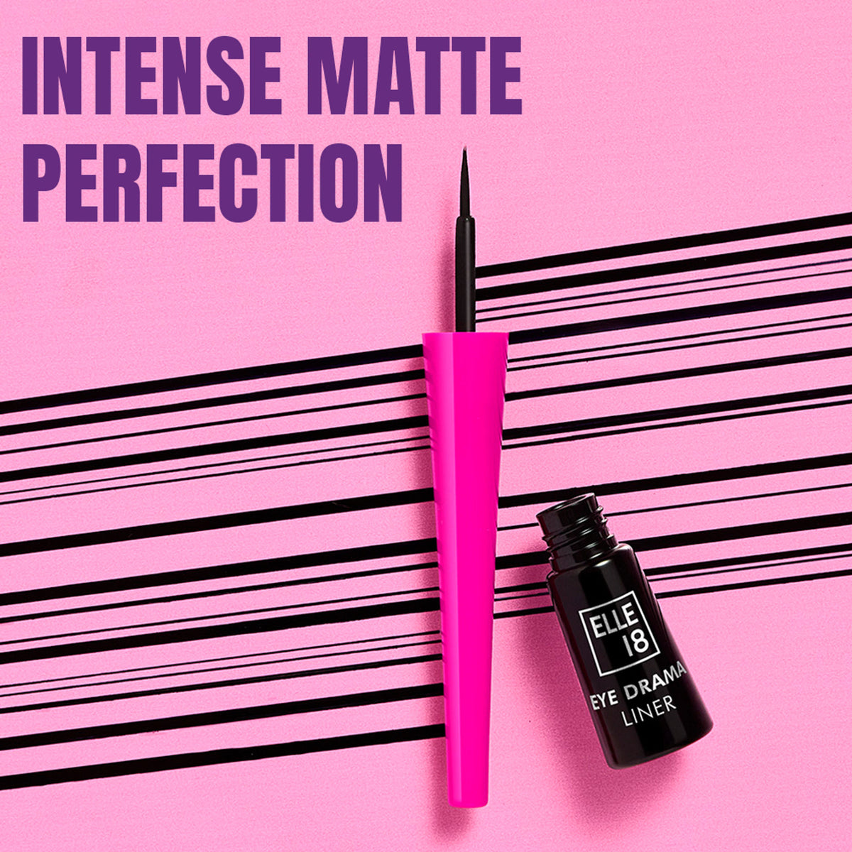 Elle 18 Eye Drama Liner in black with matte finish, water-resistant and long-lasting for bold eye definition.