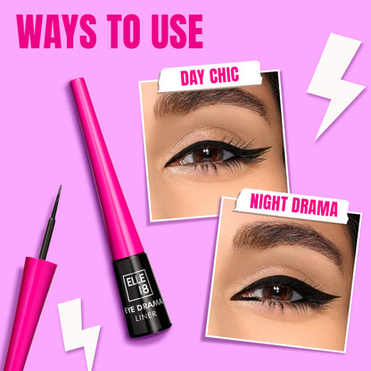 Elle 18 Eye Drama Liner in black with matte finish, long-lasting, water-resistant eyeliner shown in the image.