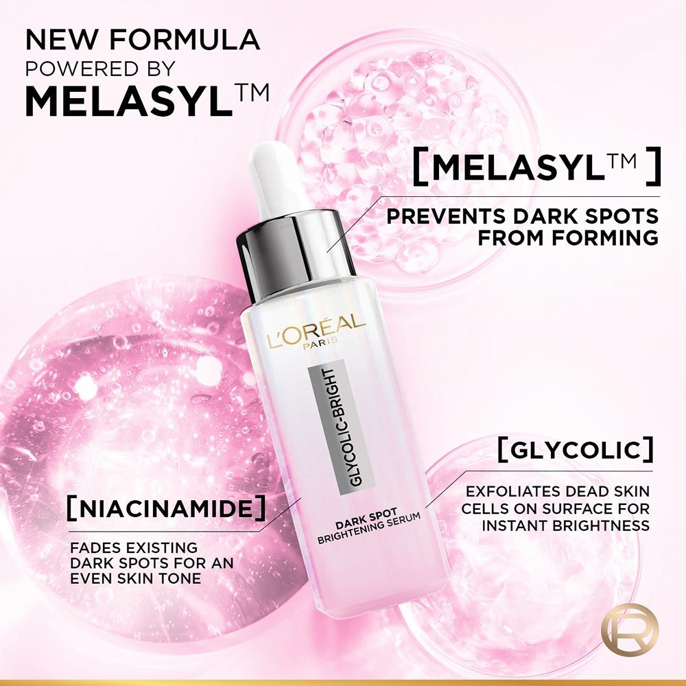 L'Oreal Paris Glycolic Bright 8% [Melasyl + Niacinamide] Face Serum For Brightening Dark Spots - Indyancart