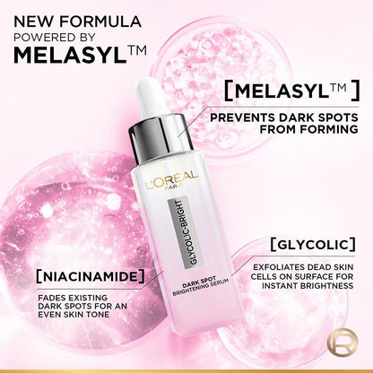 L'Oreal Paris Glycolic Bright 8% [Melasyl + Niacinamide] Face Serum For Brightening Dark Spots - Indyancart