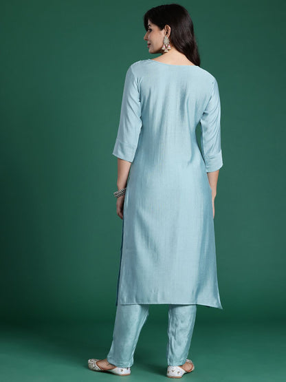 Dhiyona IE Women Ethnic Motifs Yoke Design Regular Thread Work Kurta with Trousers