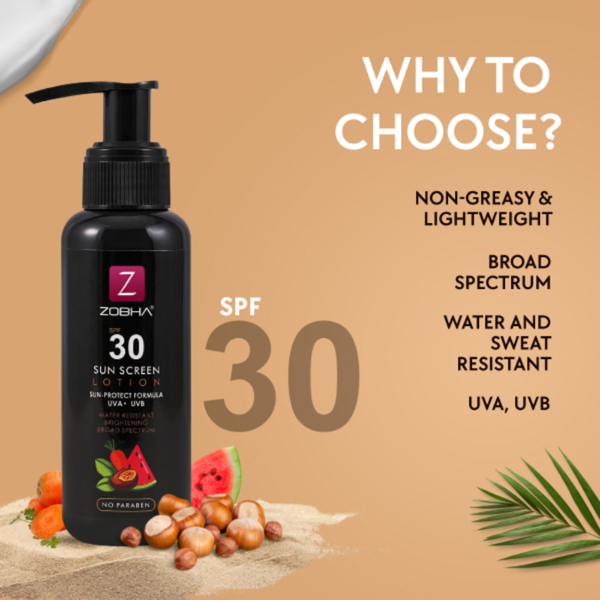 Zobha Sunscreen Lotion SPF 30 UVA & UVB Protection Water Resistant Sunscreen