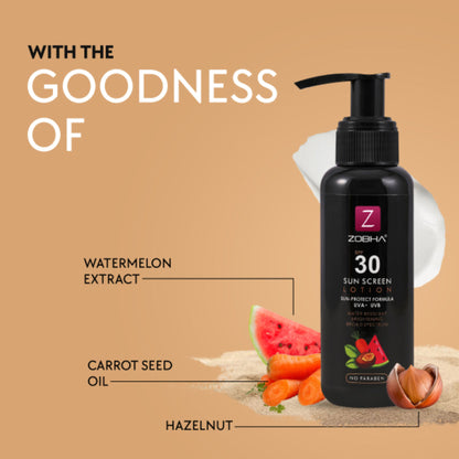 Zobha Sunscreen Lotion SPF 30 UVA & UVB Protection Water Resistant Sunscreen