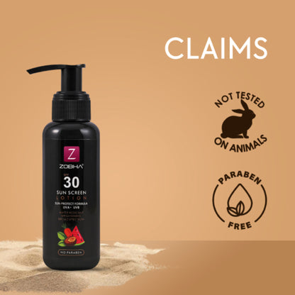 Zobha Sunscreen Lotion SPF 30 UVA & UVB Protection Water Resistant Sunscreen