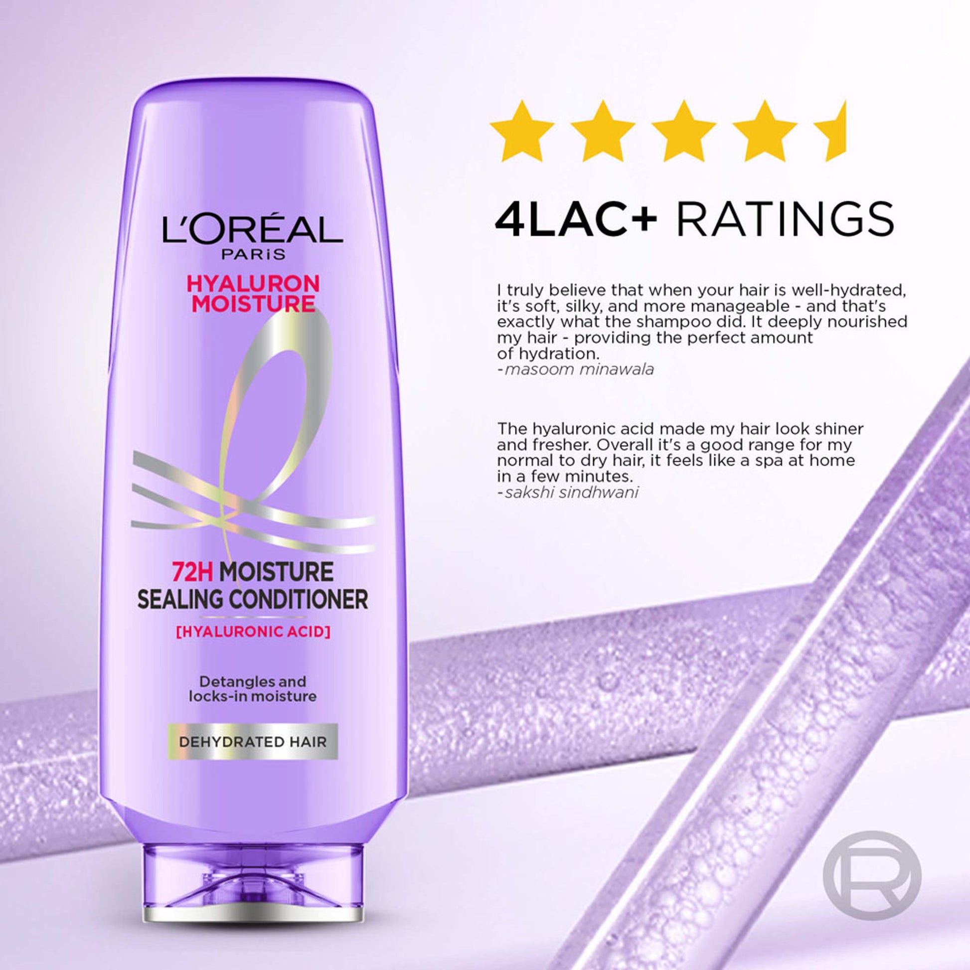L'Oreal Paris Hyaluron Moisture Anti-frizz Conditioner With Hyaluronic Acid for 72 HR Hydrated Hair
