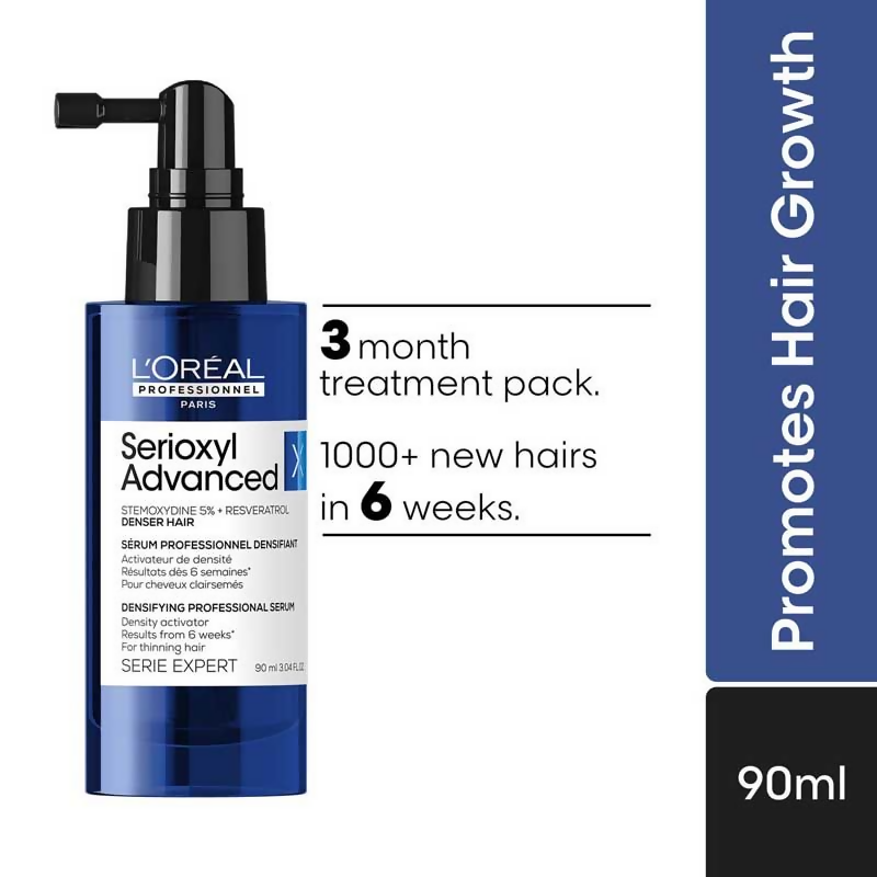 L'Oreal Professionnel Serioxyl Advanced Density Activator hair serum bottle with dropper applicator.