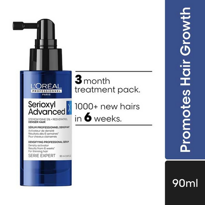 L'Oreal Professionnel Serioxyl Advanced Density Activator hair serum bottle with dropper applicator.