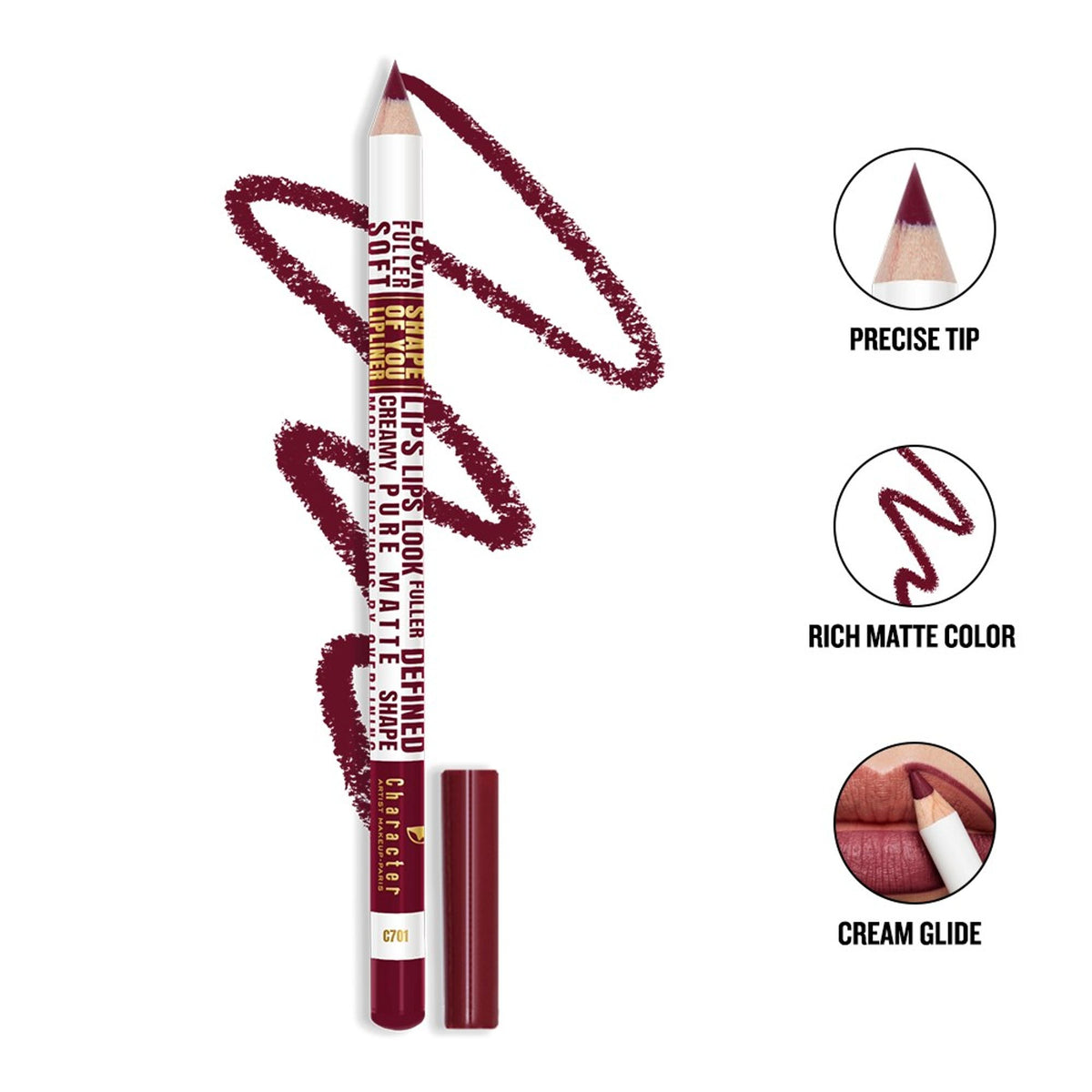 Character Shape Of You Lipliner C701 by Character, close-up of the lipliner tube with colorful character-inspired design.
