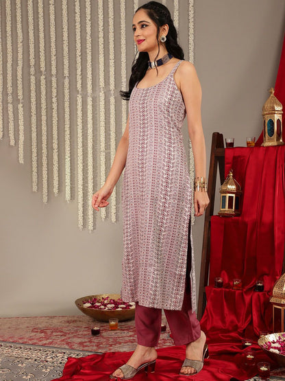 Indyancart VA Women's Shoulder Straps Woven Printed Straight Kurta & Trouser With Dupatta