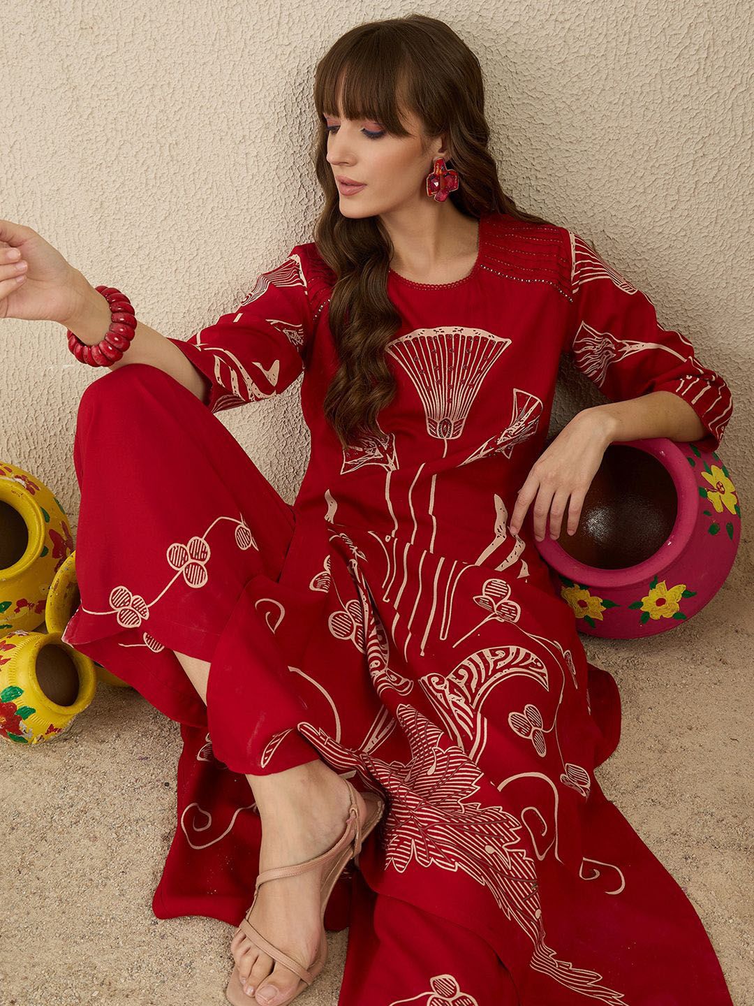 Dhiyona IE Indo era Printed Straight Tunic & Trousers Co-Ord Set