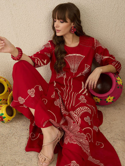 Dhiyona IE Indo era Printed Straight Tunic & Trousers Co-Ord Set