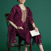 Indyancart IE Women Ethnic Motifs Embroidered Regular Thread Work Kurta with Trousers & With Dupatta