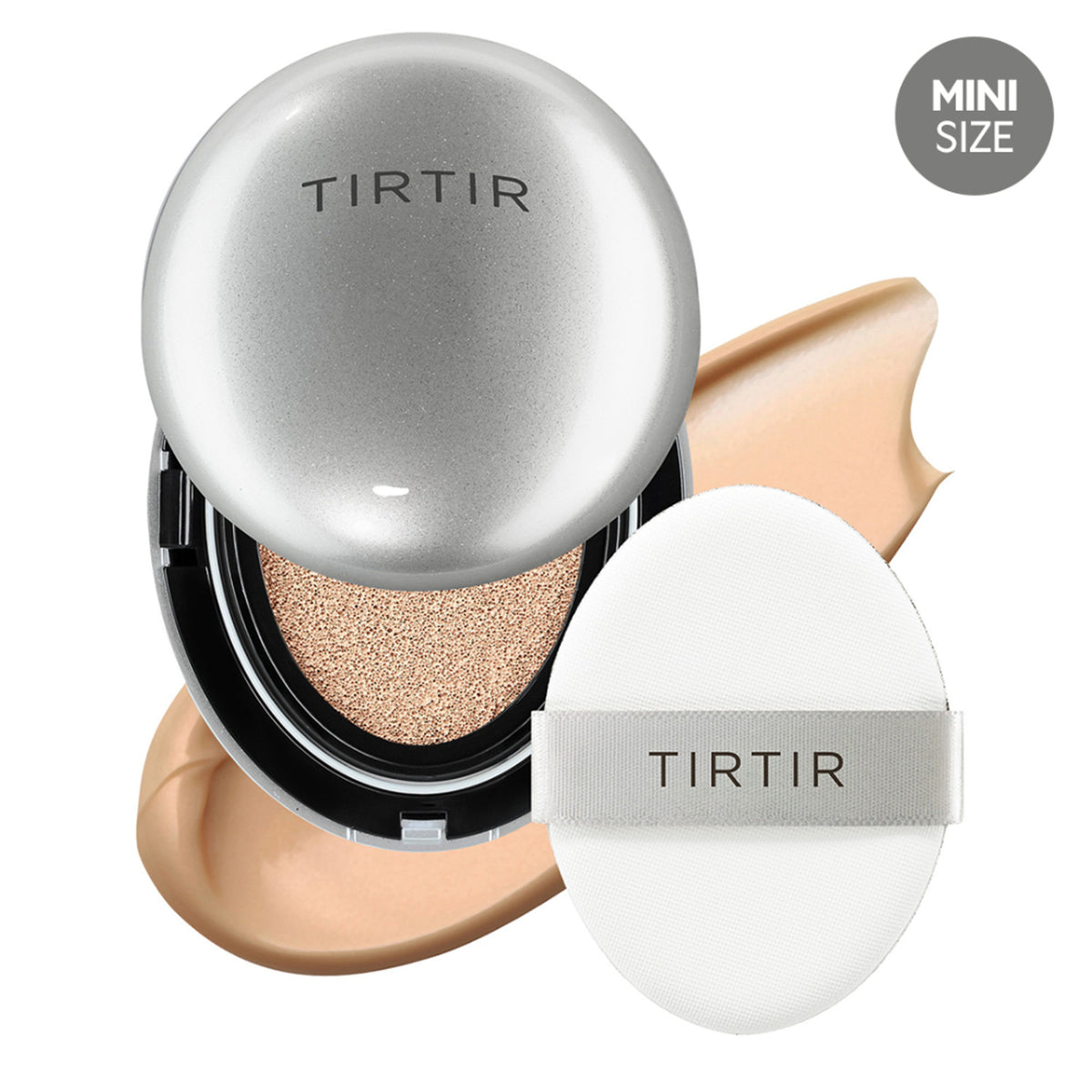 TIRTIR Mask Fit Aura Mini Cushion 13N Fair Ivory and 27C Cool Beige compact with beige and ivory shades for a natural makeup look.