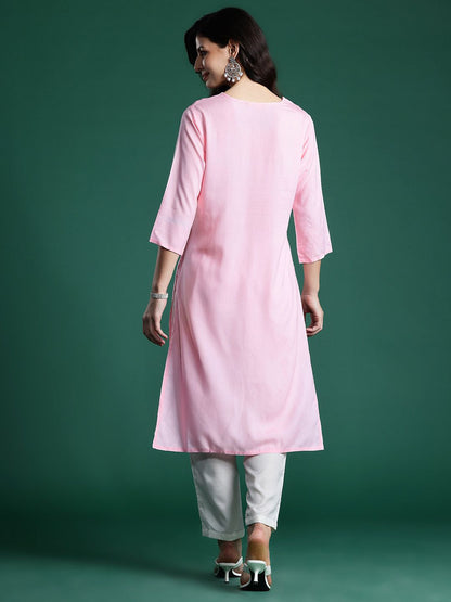 Indyancart IE Floral Embroidered Thread Work Kurta