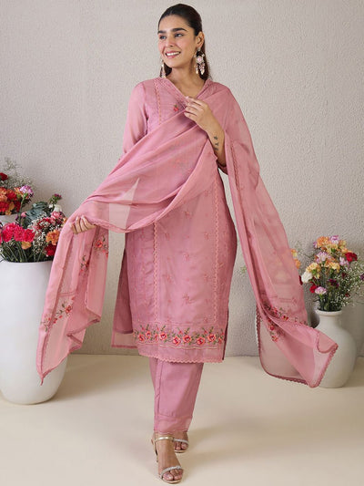 Indyancart IE Women Ethnic Motifs Embroidered Regular Thread Work Kurta with Trousers & Dupatta
