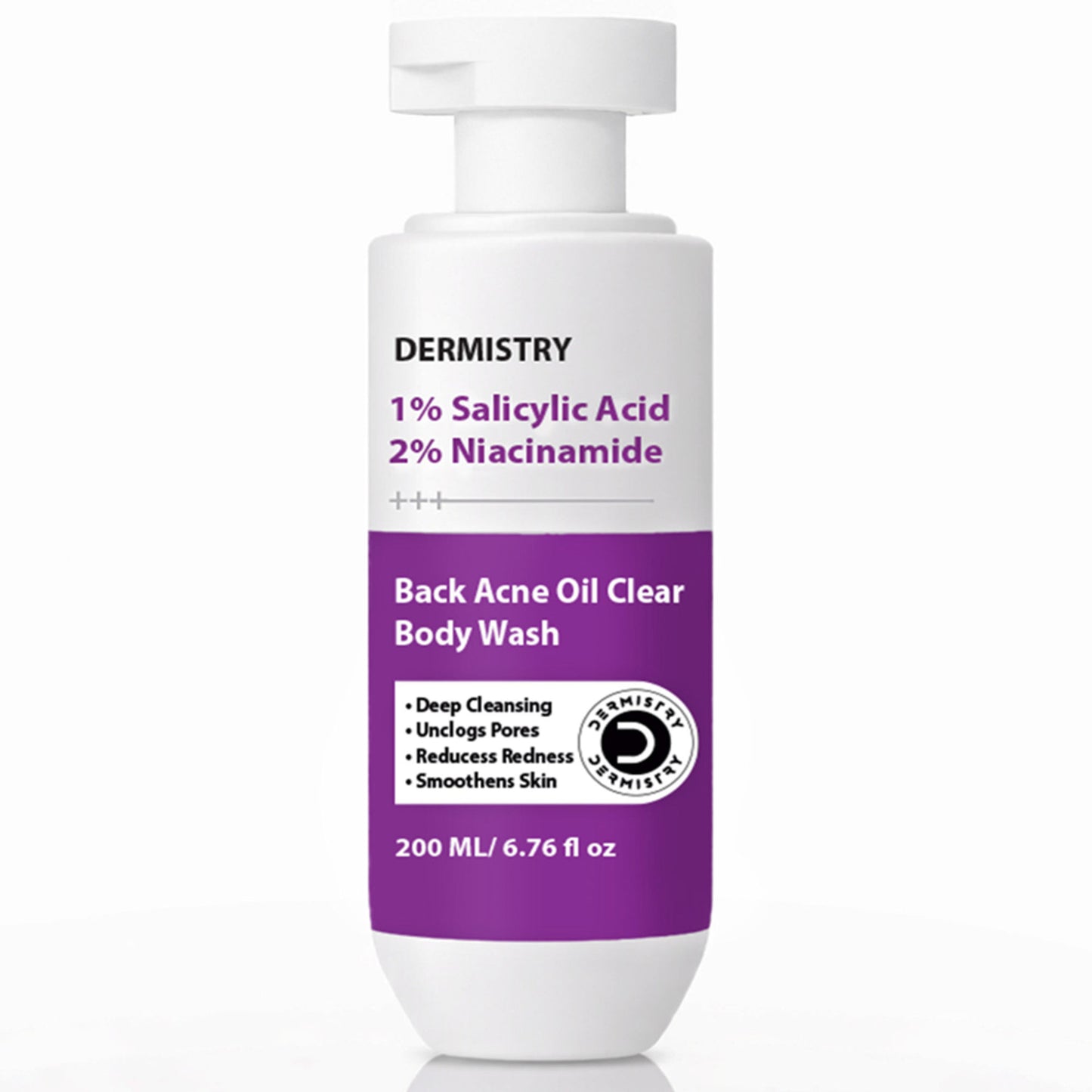 DERMISTRY 1% Salicylic Acid Niacinamide Exfoliating Body Wash for Back Acne Oily Acne Prone Skin
