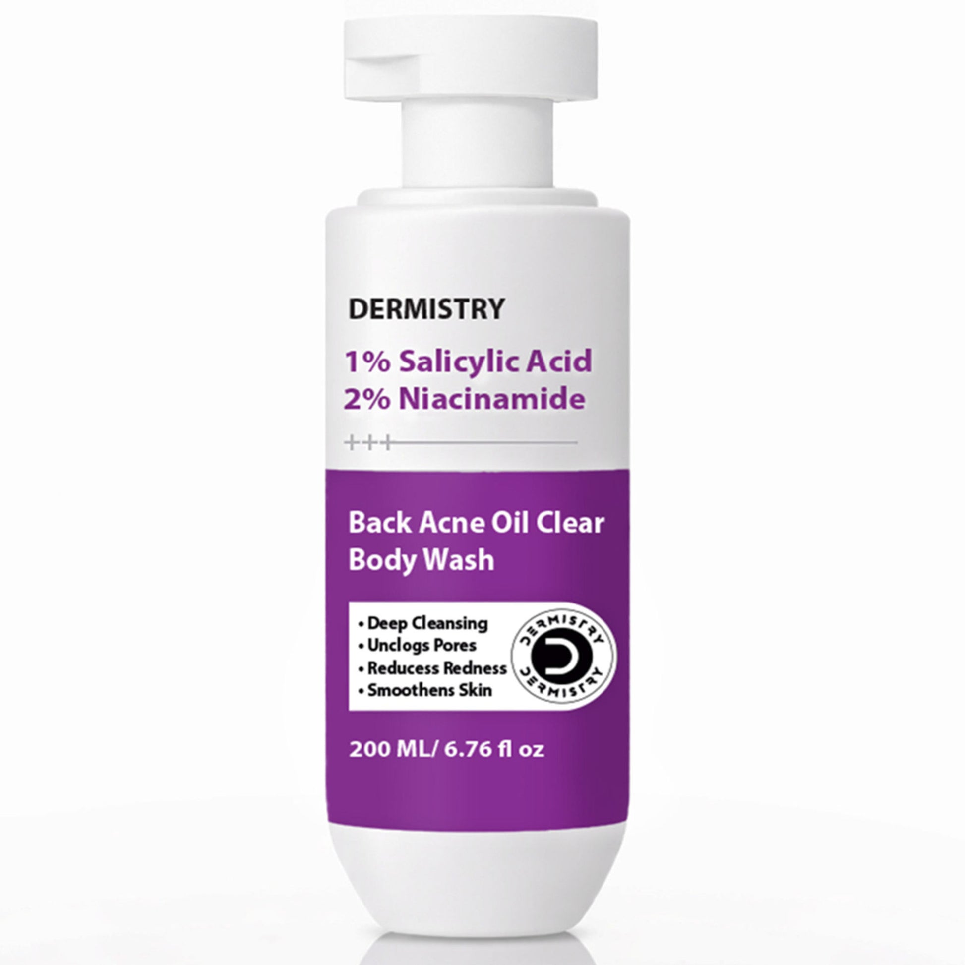 DERMISTRY 1% Salicylic Acid Niacinamide Exfoliating Body Wash for Back Acne Oily Acne Prone Skin