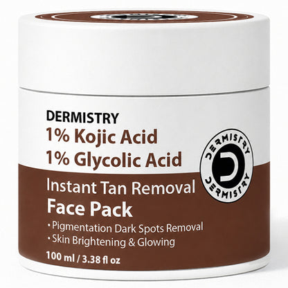 DERMISTRY Kojic Acid Pigmentation De D Tan Dark Spots Removal Skin Whitening Glowing Face Pack Mask