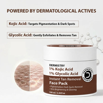 DERMISTRY Kojic Acid Pigmentation De D Tan Dark Spots Removal Skin Whitening Glowing Face Pack Mask