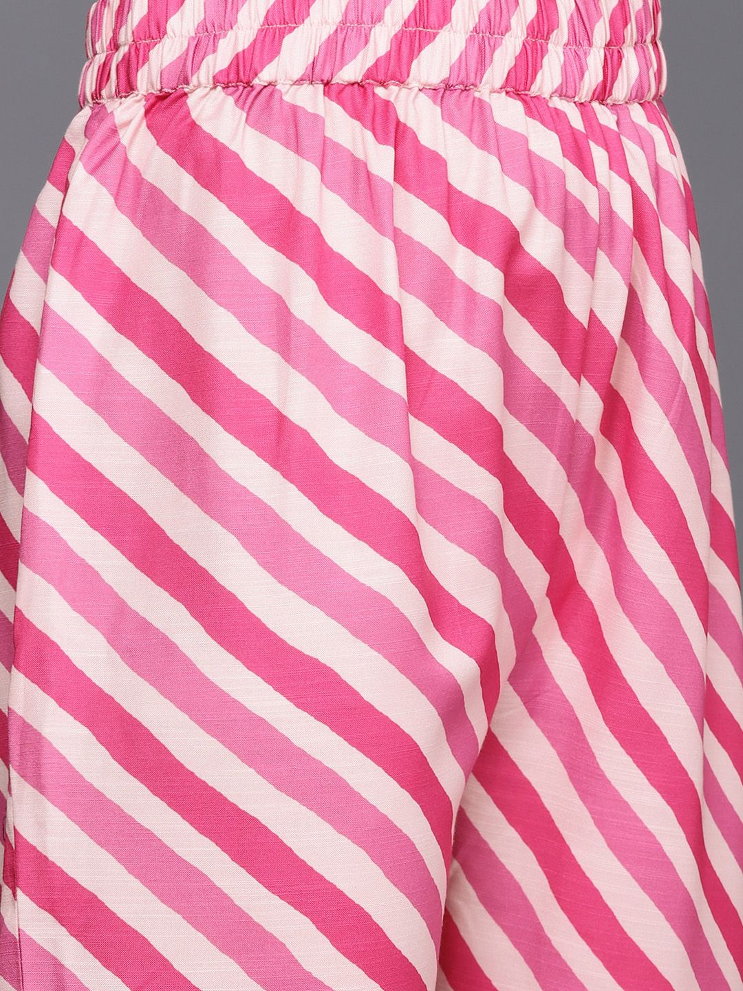 Indyancart VA Women's Fuchsia Striped Gotta Patti Kurta with Trousers & With Dupatta