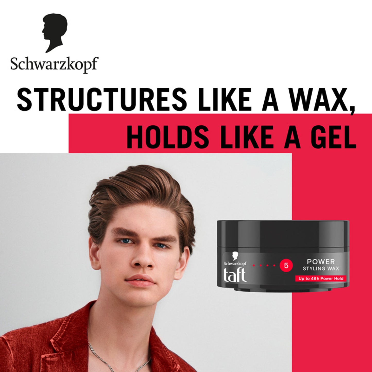 Schwarzkopf TAFT Power Hair Wax For Luminous Shine And Glossy Hair, Hold 5 Lasts 48 Hours