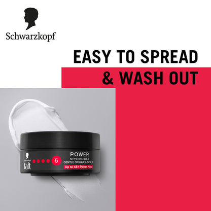 Schwarzkopf TAFT Power Hair Wax For Luminous Shine And Glossy Hair, Hold 5 Lasts 48 Hours