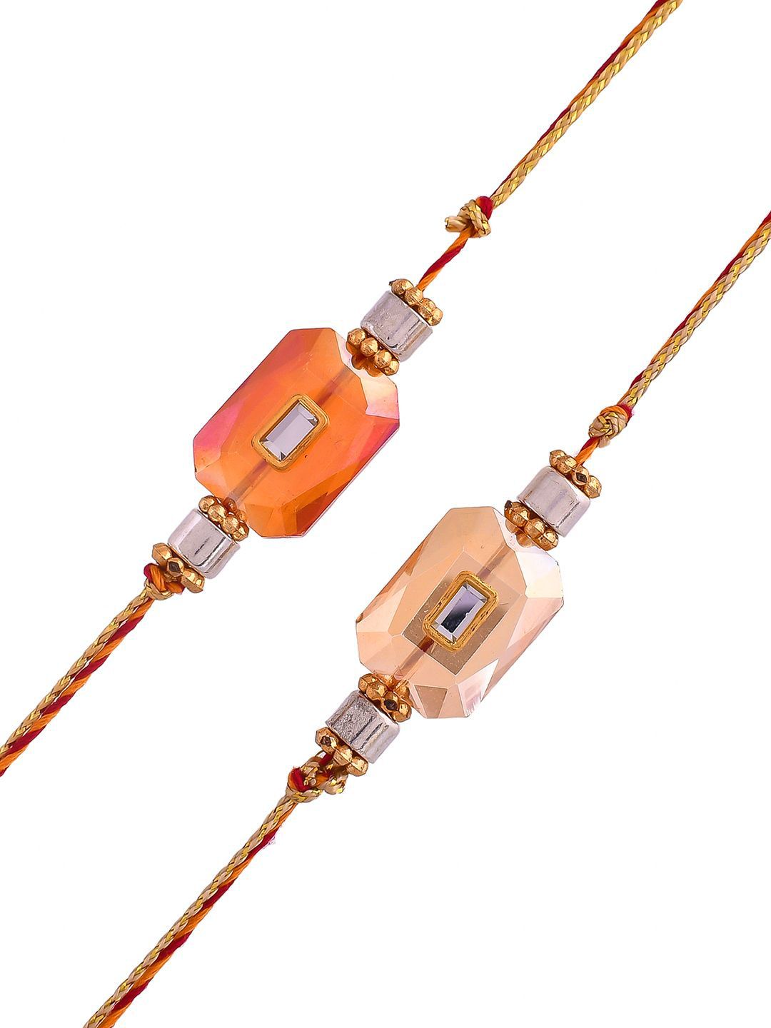 Anouk Set of 2 Red Kundan-Studded & Beaded Thread Rakhi