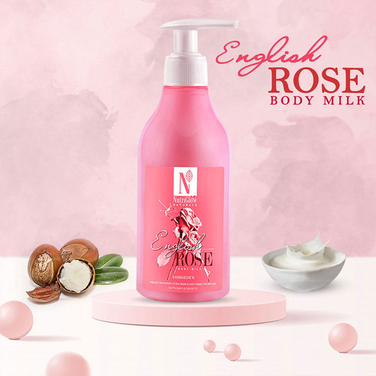 NutriGlow NATURAL'S English Rose Body Milk For Intensive Nourishment