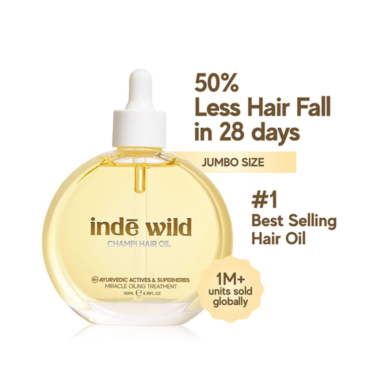 inde wild Champi Hair Oil With Bhringraj, Brahmi & Amla For Regrowth, Hairfall & Dandruff Control