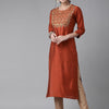 Dhiyona IE Women Orange Yoke Design Thread Work Chanderi Silk Chanderi Silk Kurta
