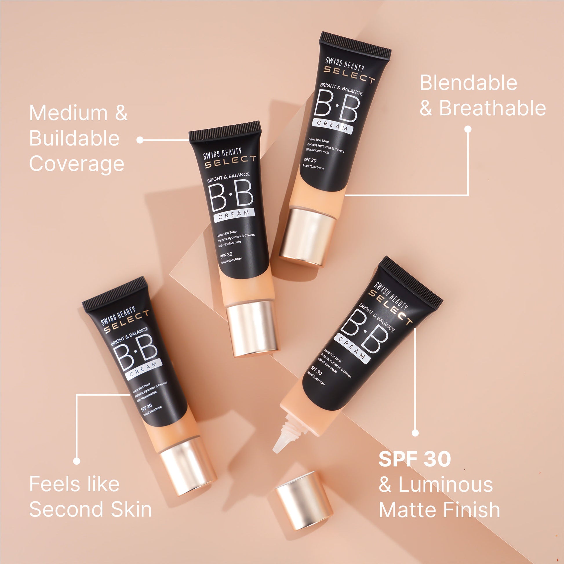 Swiss Beauty Select Bright & Balance BB Cream with Niacinamide - 6 My Cinnamon