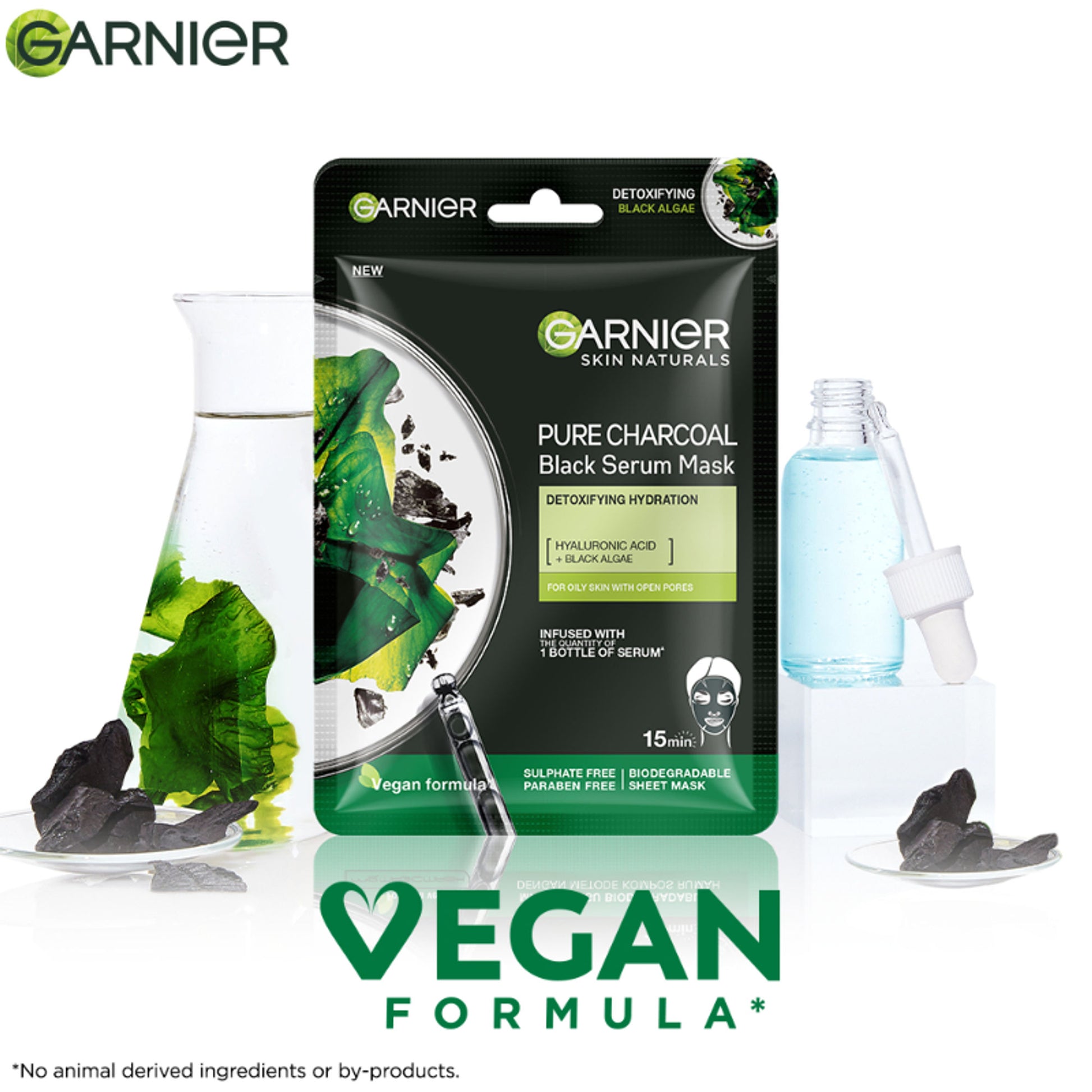 Garnier Face Serum Sheet Mask Pack of 10 (Vit C + Hydra Bomb + Sakura + Hydra Bomb Blue + Charcoal)