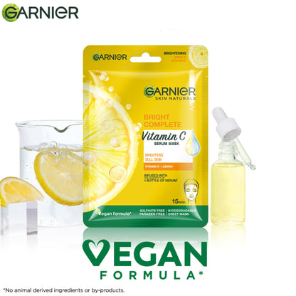 Garnier Face Serum Sheet Mask Pack of 10 (Vit C + Hydra Bomb + Sakura + Hydra Bomb Blue + Charcoal)