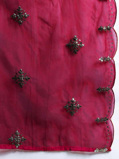 Dhiyona IE Women Ethnic Motifs Embroidered Regular Sequinned Kurta with Trousers & With Dupatta