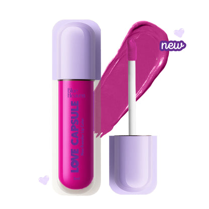 Blue Heaven Love Capsule Non-Transfer Lip Color in Pink Fantasy, showing the vibrant pink lipstick in a sleek container.