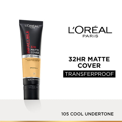 L’Oreal Paris Infallible 32H Matte Cover Liquid Foundation - 105 Cool Undertone