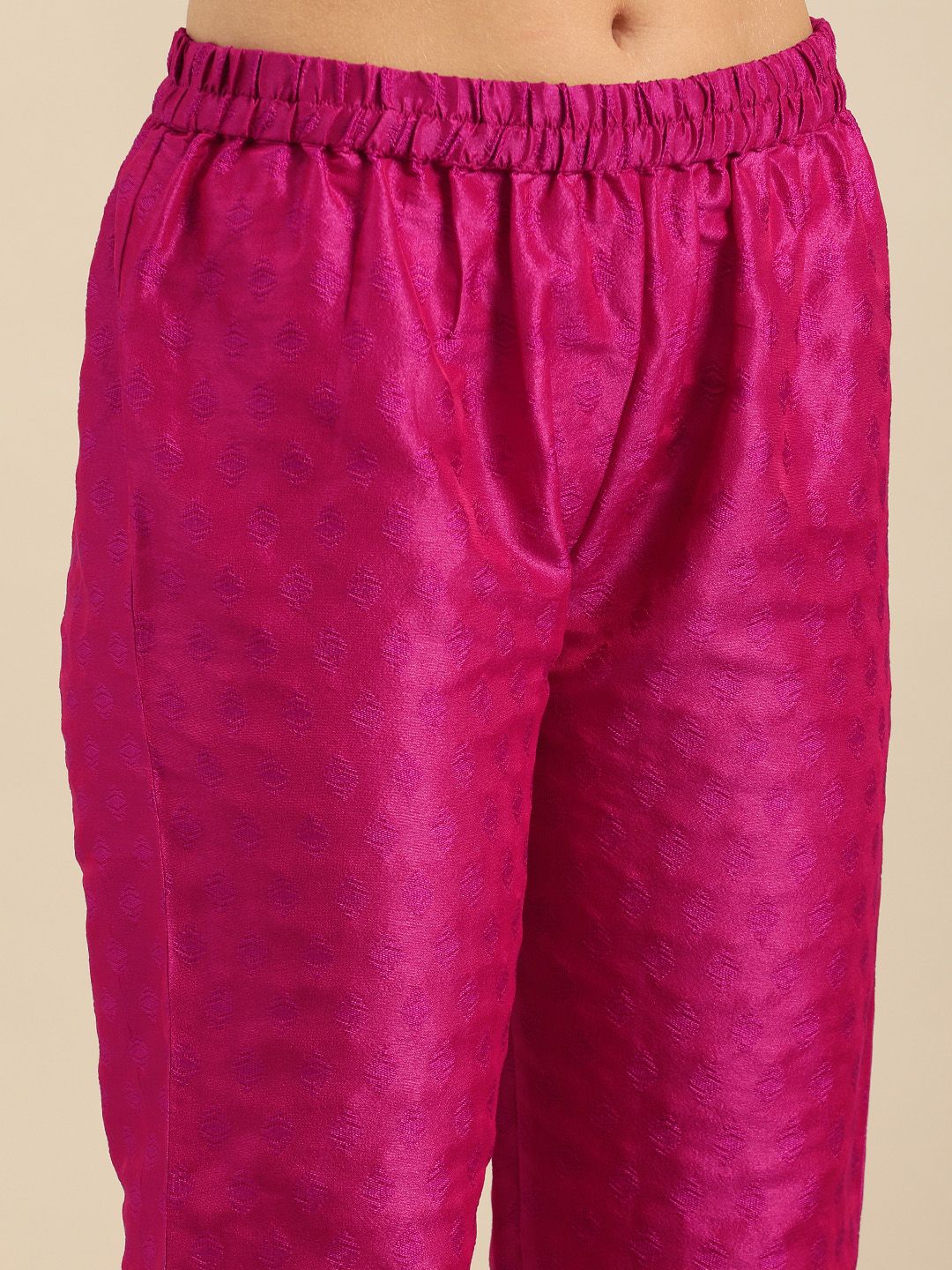Indyancart VA Women's Magenta & Gold-Toned Embroidered Kurta with Trousers & Dupatta