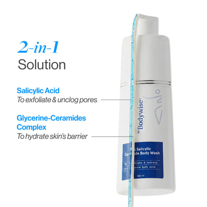 Be Bodywise 1% Salicylic Ceramide Body Wash - Dual Pump 2in1 Body Wash - For Body Acne and Dry Skin