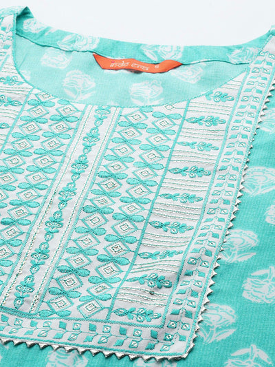 Dhiyona IE Floral Printed Regular Sequinned Pure Cotton Kurta With Trousers & Dupatta