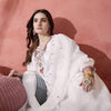 Dhiyona SN Women's White Thread Work Round Neck A-Line Kurta With Trousers And Dupatta