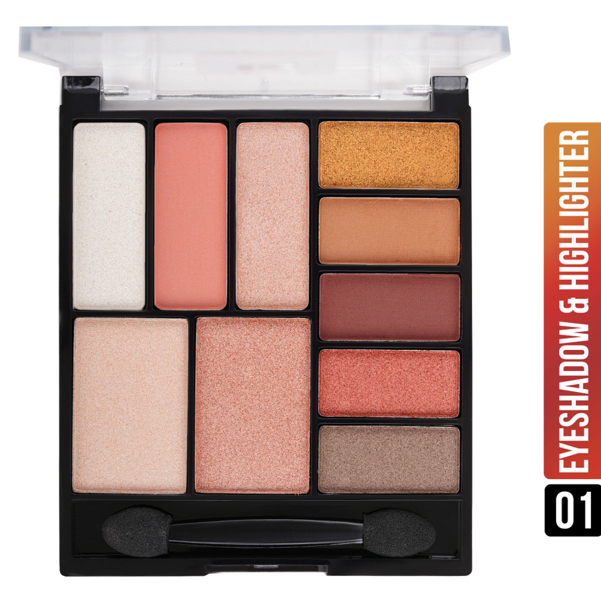 Shryoan Easey-Peasy eyeshadow and highlighter palette with neutral and shimmer shades, showcased in an open compact.
