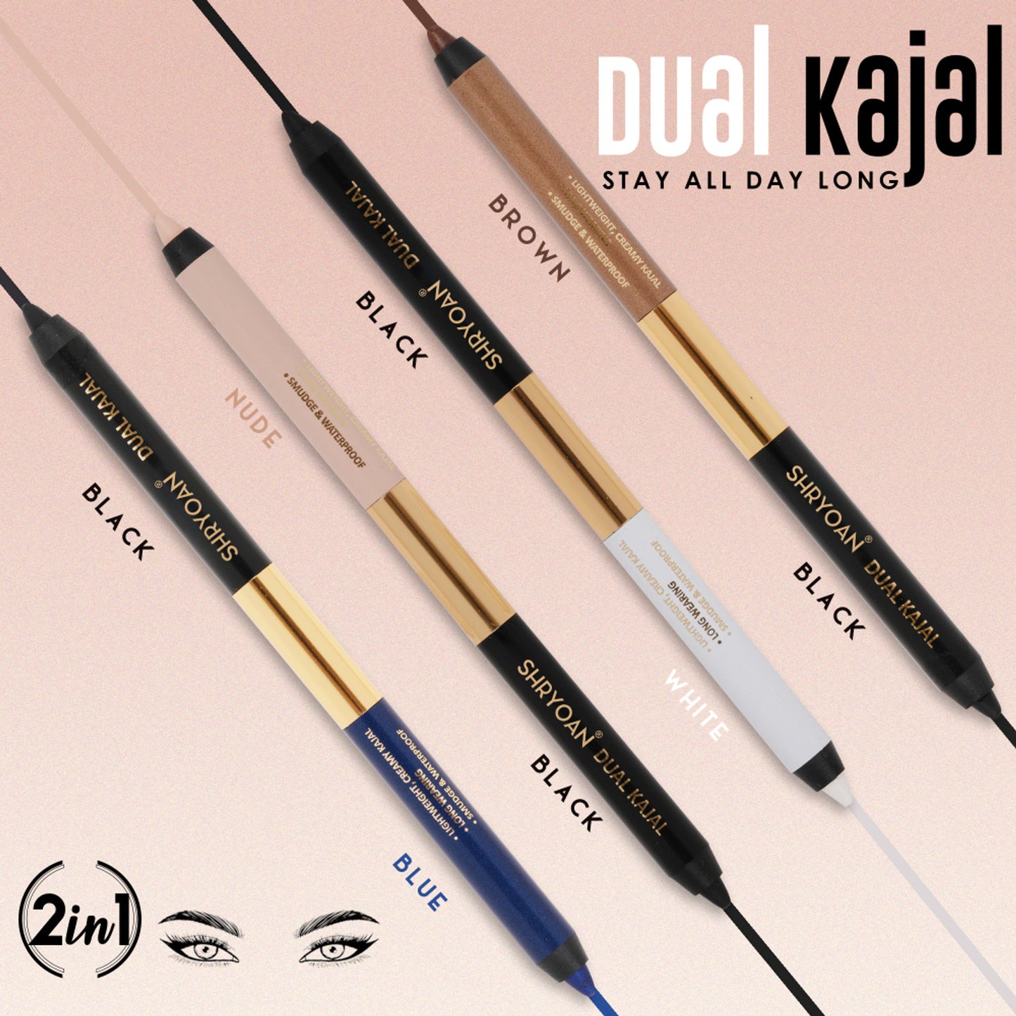 Shryoan Shimmery Dual Kajal with Sharpener - Black-Brown - Black-blue