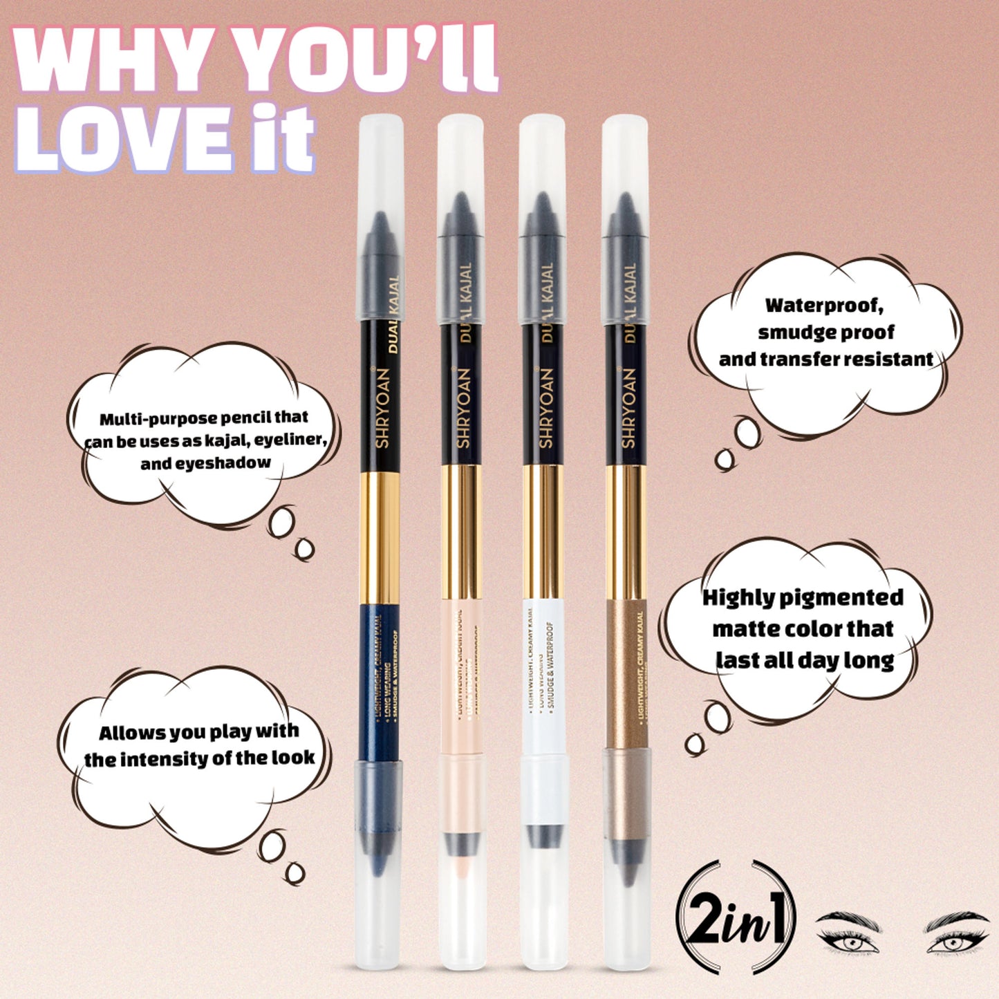 Shryoan Shimmery Dual Kajal with Sharpener - Black-Brown - Black-blue