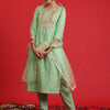 Indyancart IE Ethnic Motifs Embroidered Chanderi Silk Kurta Withth Trousers & Dupattta