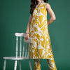Indyancart IE Women Printed Regular Linen Kurta with Trousers