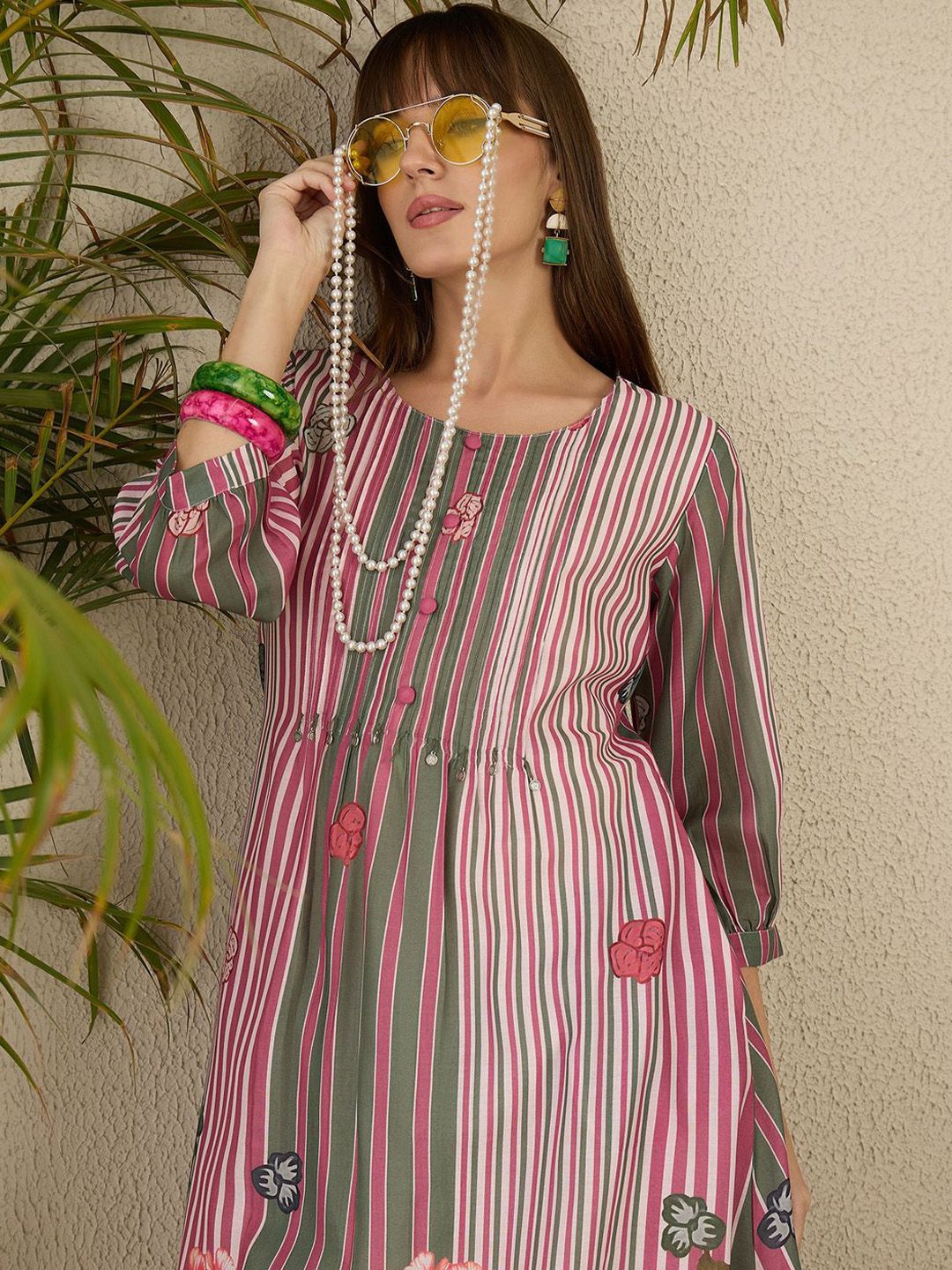Indyancart IE Floral Printed Pure Cotton Kurta With Trousers