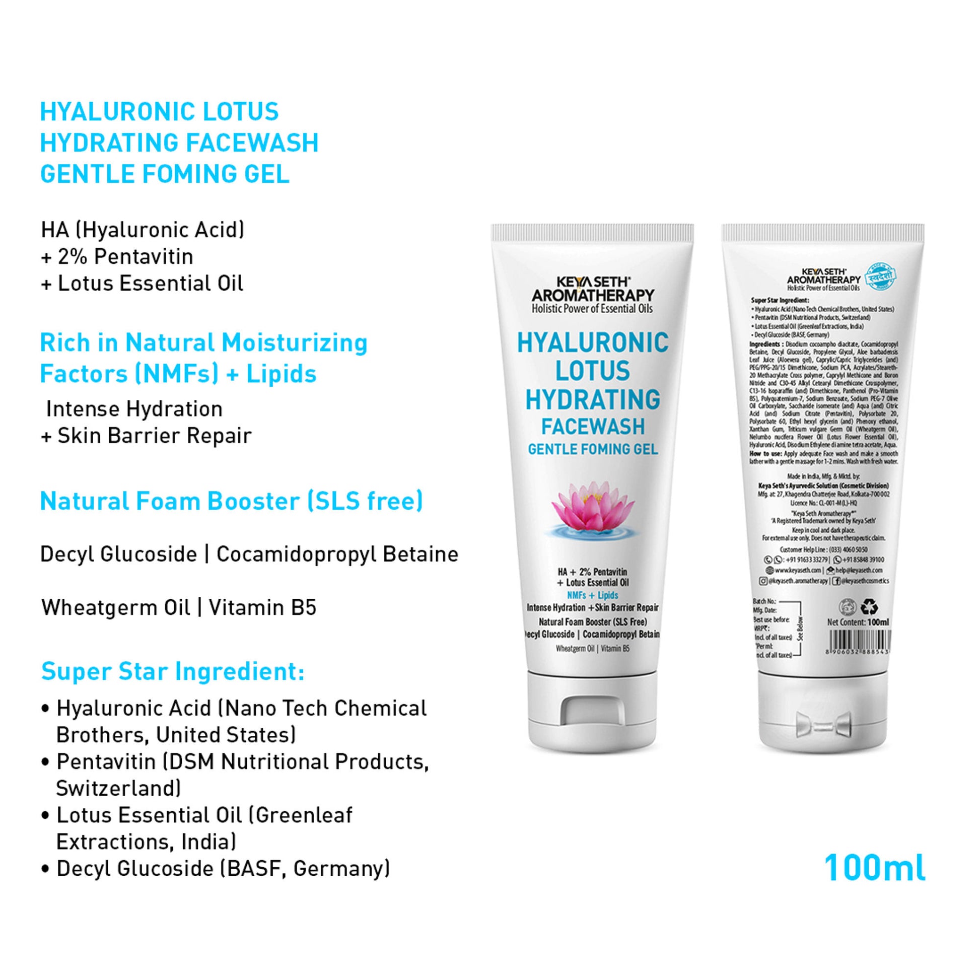 Keya Seth Aromatherapy Hyaluronic Lotus Hydrating Facewash Decyl Glucoside Skin Barrier Repair